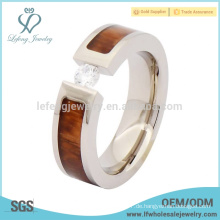 Mens Titan Holz Hochzeit Daumen Ring, Silber Titan Ring mit Holz Inlay